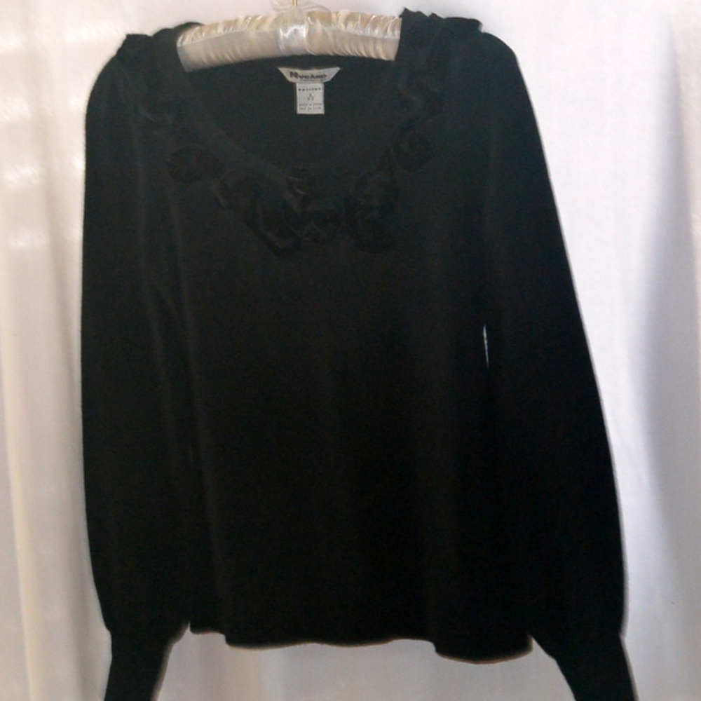 Soft Ribbed Knit Pullover LS BLACK Sweater Top PS